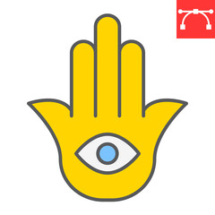 Hamsa color line icon, rosh hashanah and hand eye, hamsa sign vector graphics, editable stroke filled outline icon, eps 10.