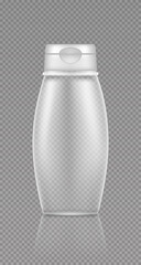 Empty transparent cosmetic bottle mockup for shower gel, shampoo, lotion, cream, cleaner. Plastic package design. Blank hygiene, medical, body or hair care template. 3d vector illustration