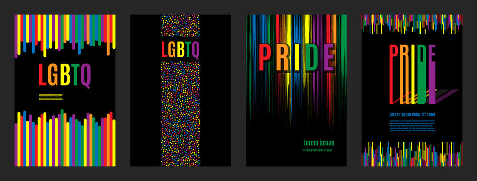 Lgbtq Rainbow Flag Freedom Community, Pride Pattern On Black Background, Colorful Cover Illustration.