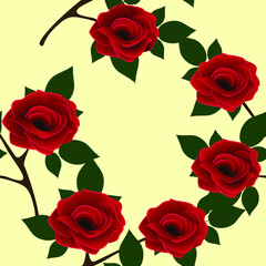Fototapeta premium Beautiful seamless pattern with red roses on a yellow background.