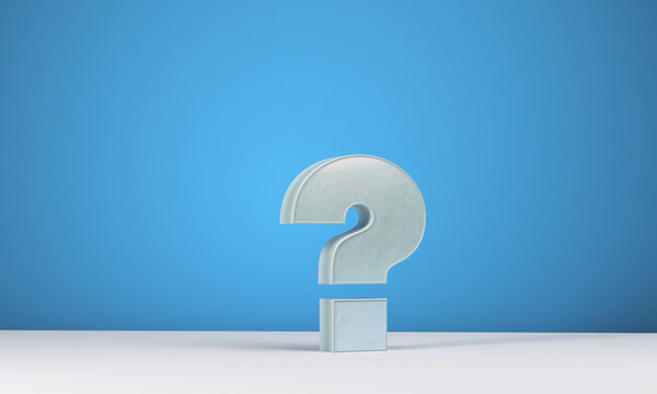 3D rendered illustration question mark and blue background
