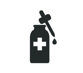 Liquid bottle vector icon. Medical drops vector bottle. Hospital medicine vector icon. 