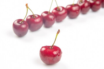 juicy cherry berry on a white background. fruits and vitamins. healthy food for breakfast. fruits of vegetation. fruit dessert