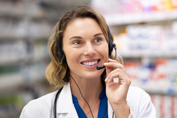 Call center pharmacist answering phone