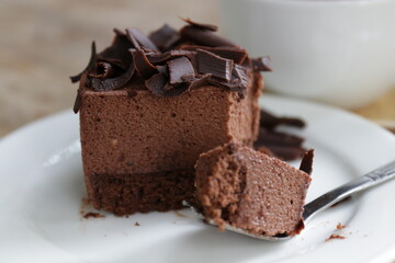 Close up Chocolate Cake , Topped with Shredded   Chocolate 