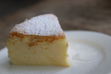 Close up Chiffon Cake on White Ceramic Plate