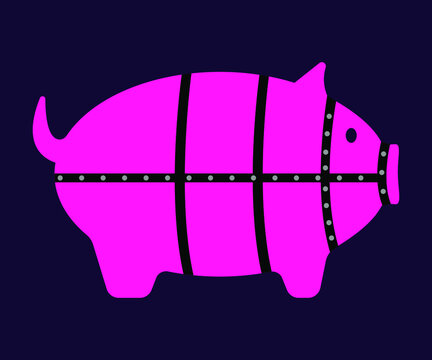 Pink pig on a blue background, BDSM style, vector