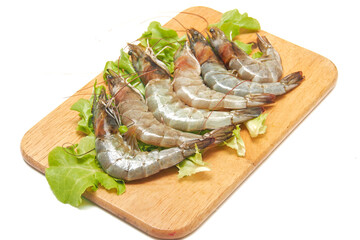 Prawn or shrimps on wooden board