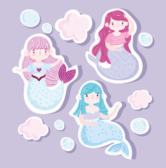 cute little mermaids princess bubbles characters cartoon
