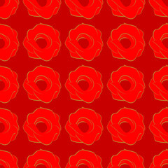 Seamless texture of red roses on a red.