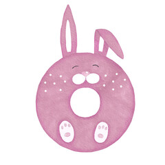 Funny bunny rabbit pink face isolated on white background. Animal cute donut