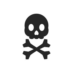 Isolated black silhouette of a skull on a white background.