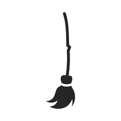 Isolated silhouette of a broom witch on a white background.