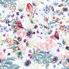 Fototapety  Ilustracja wektorowa kwiatowy z wiosennych i letnich kwiatów polnych
