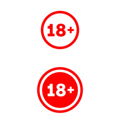 18+ age restriction signs. Age limit concept. symbol red color