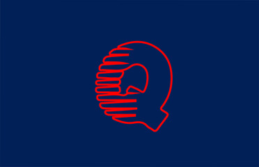 Q red line alphabet letter logo icon. Simple line design for business and company