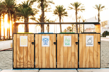 Sorting recyclable waste on the street.