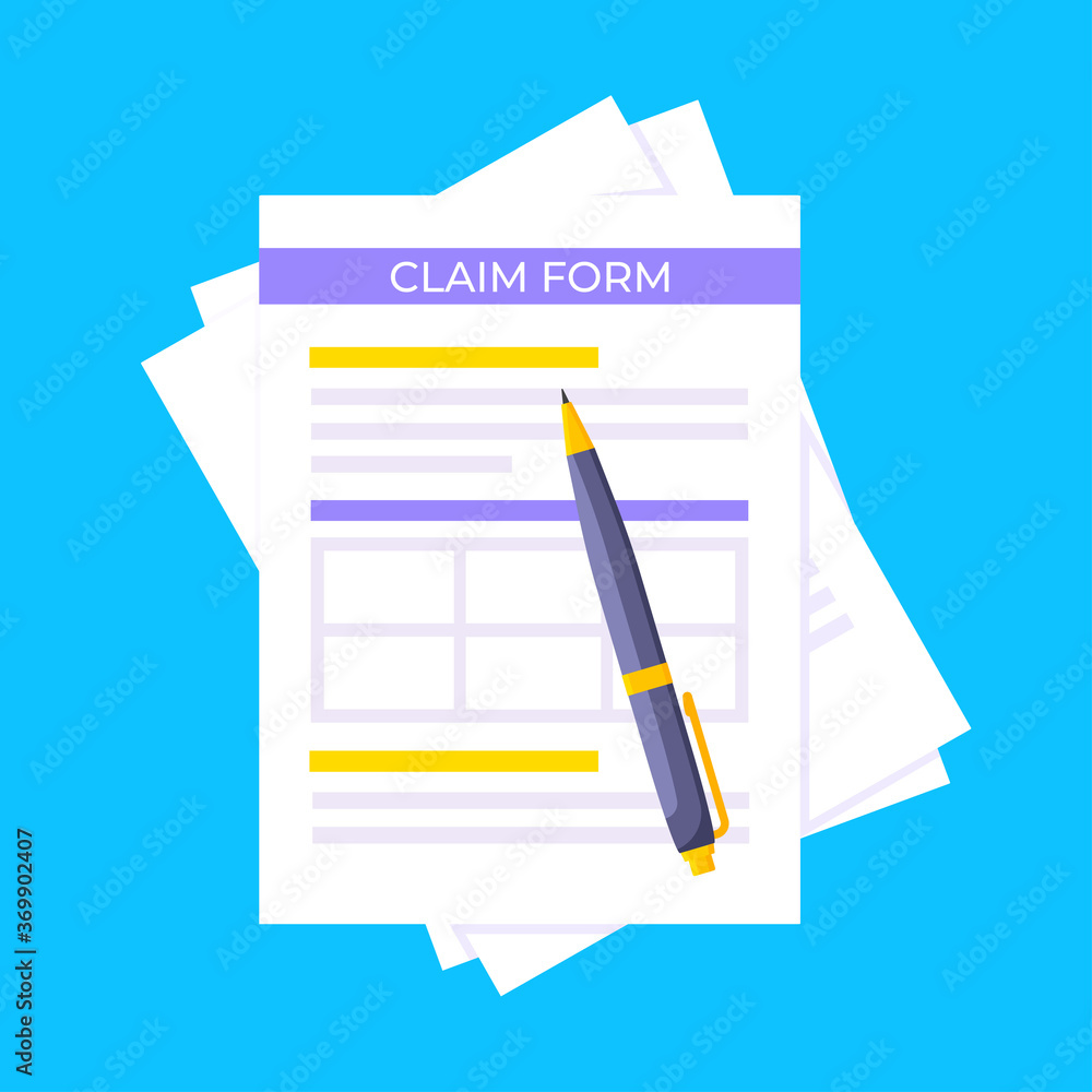 Poster claim form paper sheets isolated on gray background flat style design vector illustration. concept o
