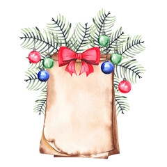 Christmas greeting card with old blank parchment for your text.