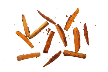 Sweet potato fried on a white background.