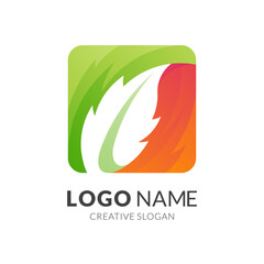 leaf logo template, modern 3d logo style in gradient orange and green color