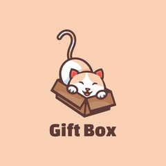 Vector Logo Illustration Gift Box Simple Mascot Style.