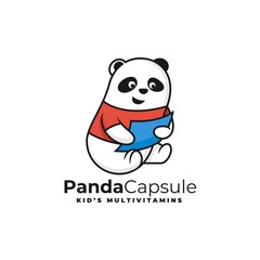 Vector Logo Illustration Panda Capsule Simple Mascot Style.