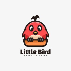Vector Logo Illustration Little Bird Simple Mascot Style.