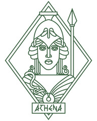 Antique Greek goddess Athena logo. The nature of ancient Roman mythology.  Lines art. Vector illustration