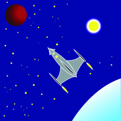 
spaceship flies to mars vector illustration for children