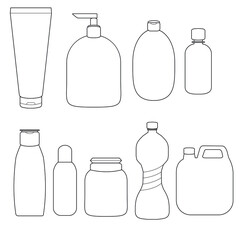 set of plastic packages and bottles