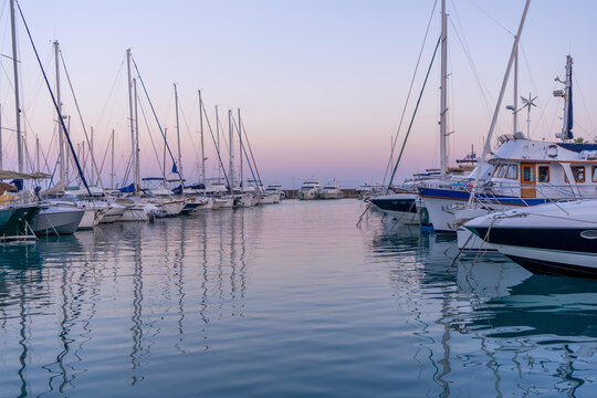 Cagnes-sur-mer, France 22.07.2020. Yacht club early in the morning. Mediterranean coast. Hight quality photo