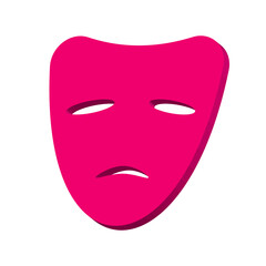 Sad drama pink mask on a white background 3d, vector