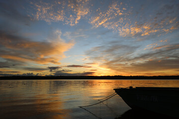 evening landscape beautiful sunset on the water, meditation nature
