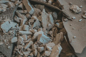 Construction work debris in close-up