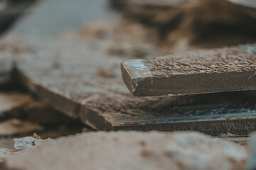 Construction work debris in close-up