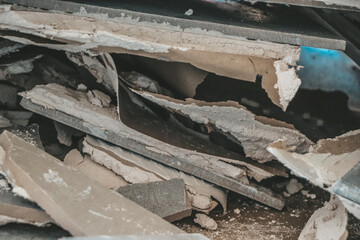 Construction work debris in close-up