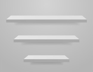 Set of white different furniture shelves. Vector illustration