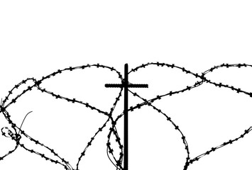 silhouette of a cross with metal wire