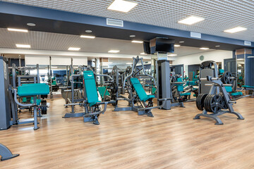 Obraz premium New sports equipment in a gym, nobody
