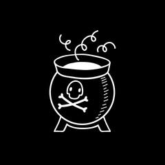 Halloween doodle caldron with potion and poison. Spooky and fun hand drawn icon elements for halloween decorations and sticker. EPS 8