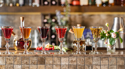 berries and herbal shots in the bar