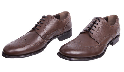 Men's classic brown leather shoes isolated on white background.