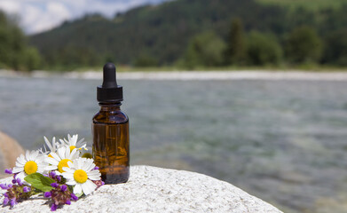 Essential oils and medical flowers herbs.