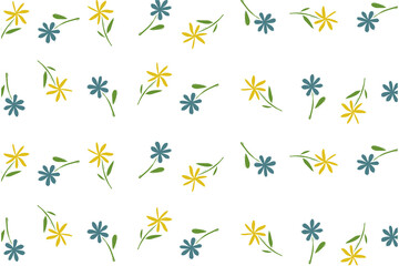 Vector flowers background. Pettern delicate flowers. Modern background with flowers. Yellow and blue flowers on a white background.