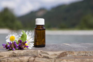 Natural medicine BACH - herbs therapy. Fresh herbal extract. Alternative therapy, treatment.