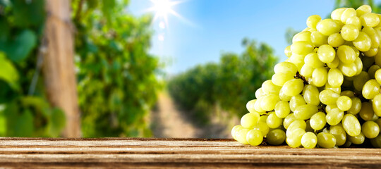 Grapes fruits on desk and free space for your decoration. 