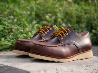 Men fashion brown shoes leather on the floor.