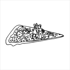 
Black and white image of a slice of pizza. Disafn for restaurant menu, snack bars, logo.