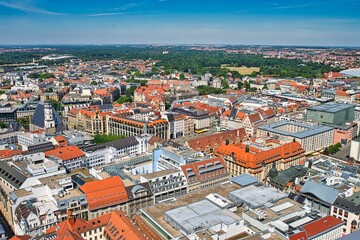 Fototapeta na wymiar City centre of Leipzig from the air